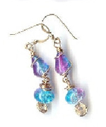 Crackle Glass Non-tarnishing Gold Wire Earrings